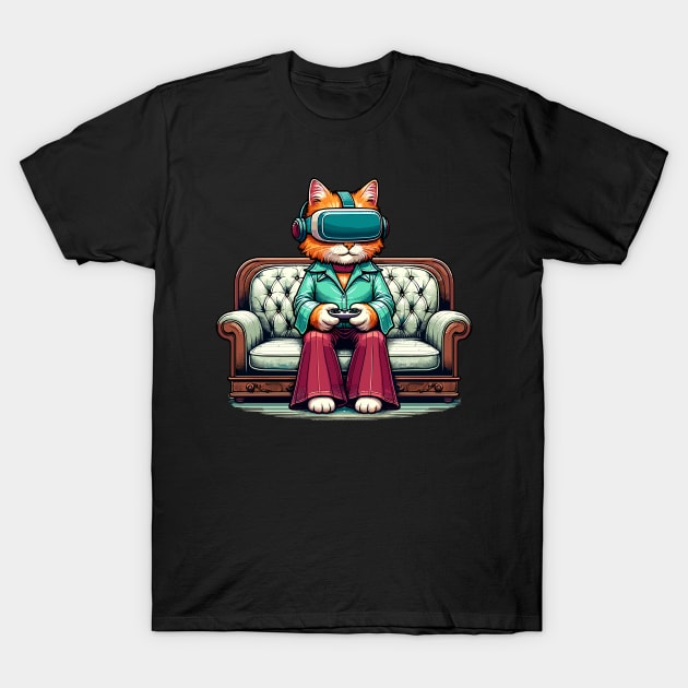 Vintage cat gamer - Nostalgic Geek Chic Apparel T-Shirt by TimeWarpWildlife